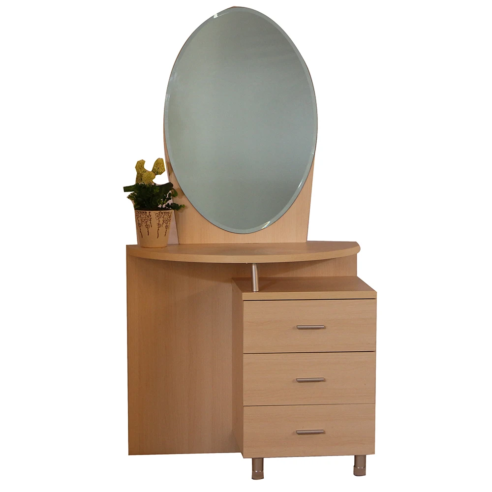 
Custom bedroom furniture Modern simple bedroom wooden circular mirror dressing stool dressing table set. 