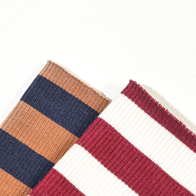 OEM Customize yarn dyed organic 95% cotton 5% spandex 230gsm single jersey fabric knit rib fabric for women winter garment