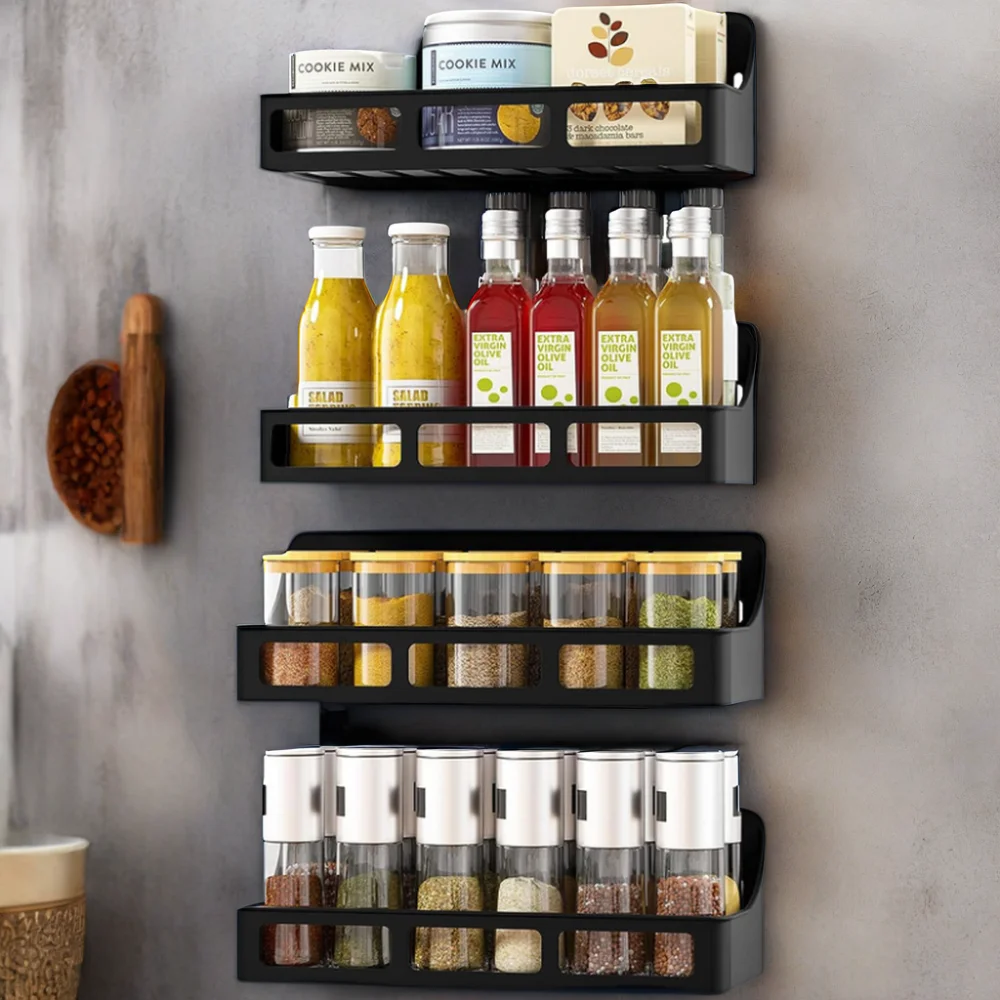 Magnetic Spice Rack for Refrigerator 4 Pack Magnetic Shelf Strong Magnetic Fridge Organizer For Kitchen Organization And Storage
