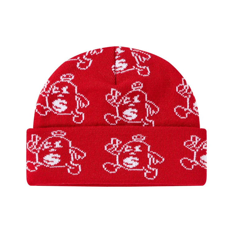 Wholesale Unisex Adult Custom Jacquard Logo Beanie Knit Winter Hat Beanie