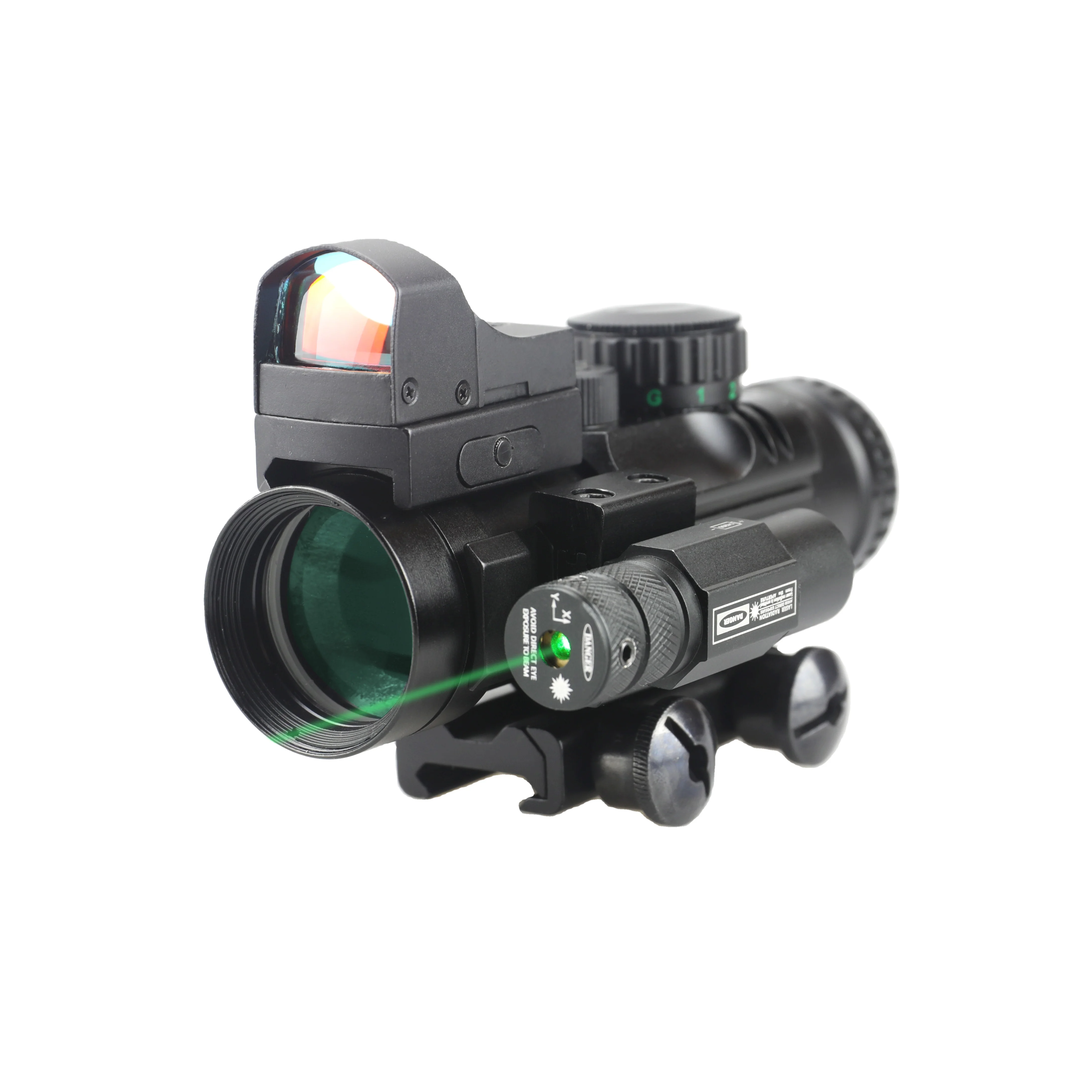 FORESEEN Optical CHX4323 laser Sight Scope Latest Prismatic 4x32 Red/Green/Blue Illumination With Mini Red Dot Sight&Green