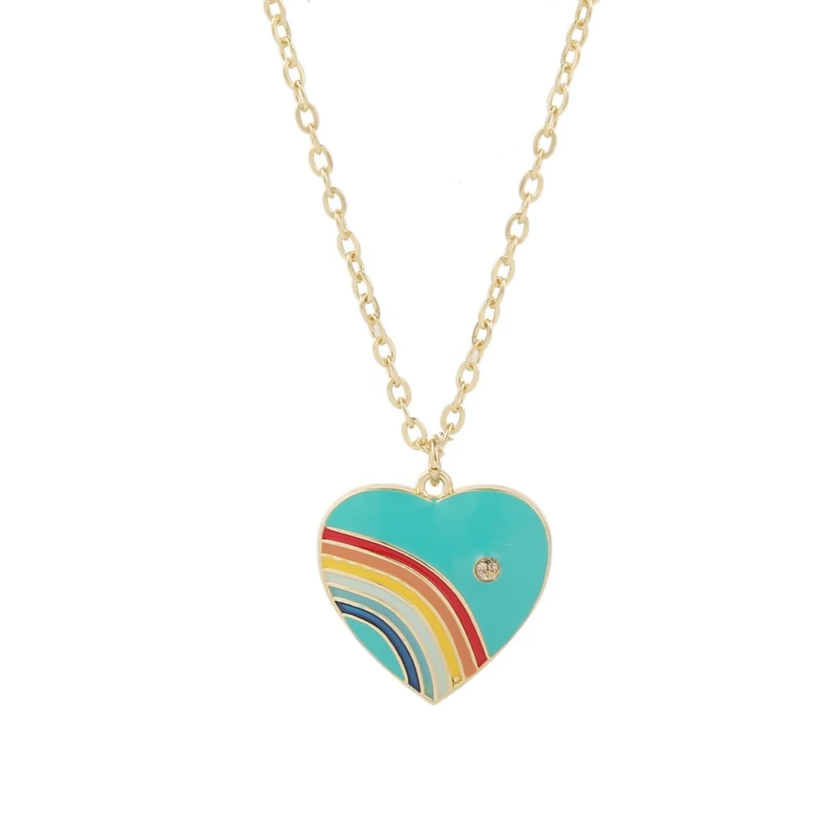 Good Quality Promotional Fashion Custom Rainbow Crystal Love Heart Pendant Healing Necklace Jewelry