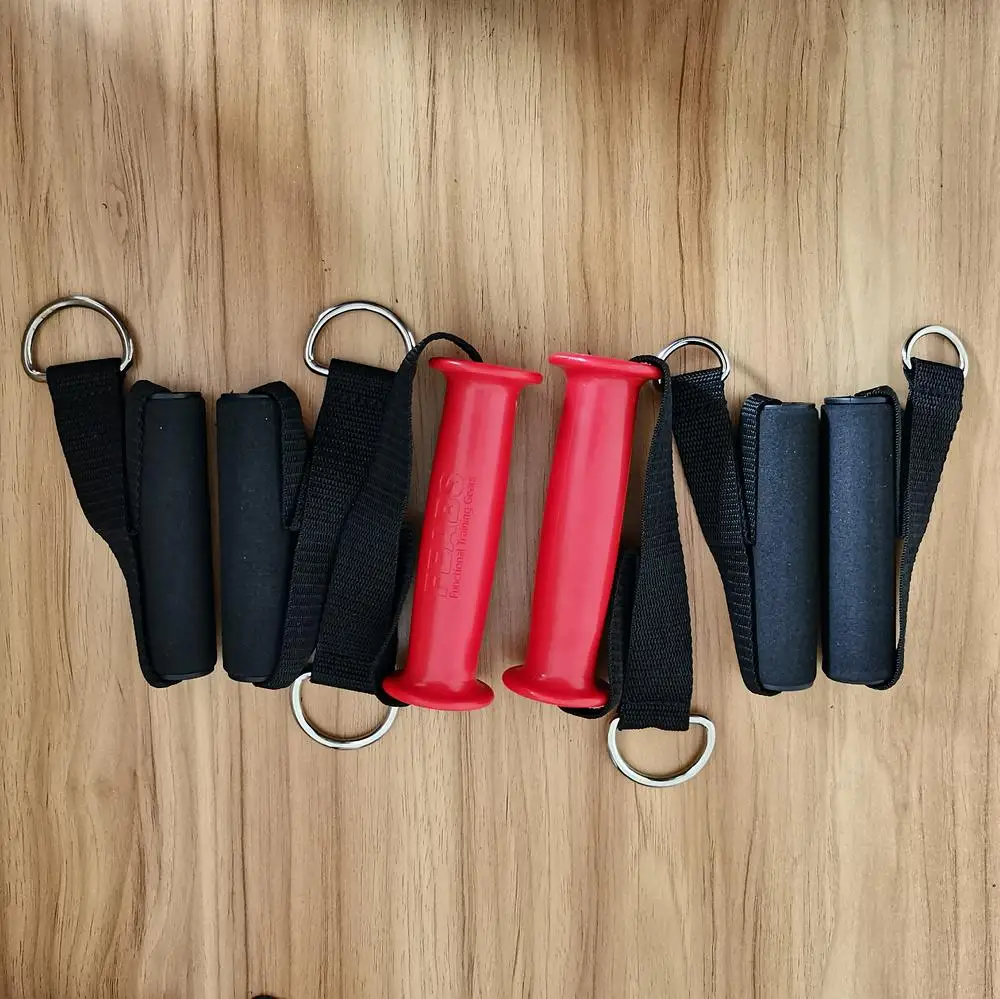 resistance band handles with foam and metal or plastic clip for door gym fitness exercise equipment
