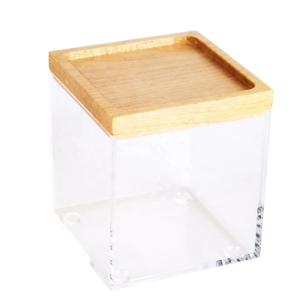 Cheap Clear Square Acrylic Storage Box With Wood Lid