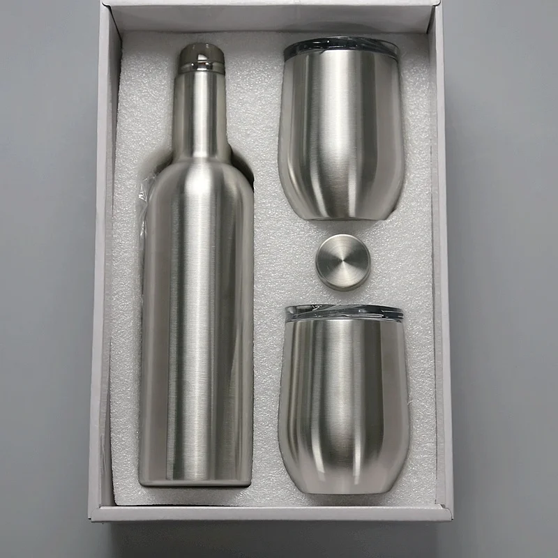 750ml Gift Set 12oz Egg shaped wine tumblers and Bottle stainless steel insulated vacuum double wall water coffee thermos mugs
