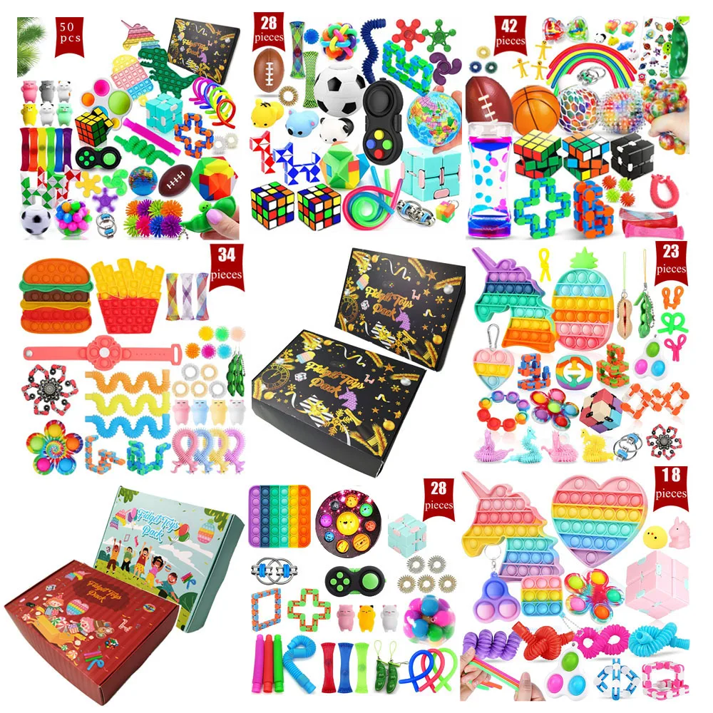 2023 Hot Selling Box for Fidget Squeeze toys Silicone Anti stress Fidget Toys Pack 50 pcs Fidget toy Advent Calendar