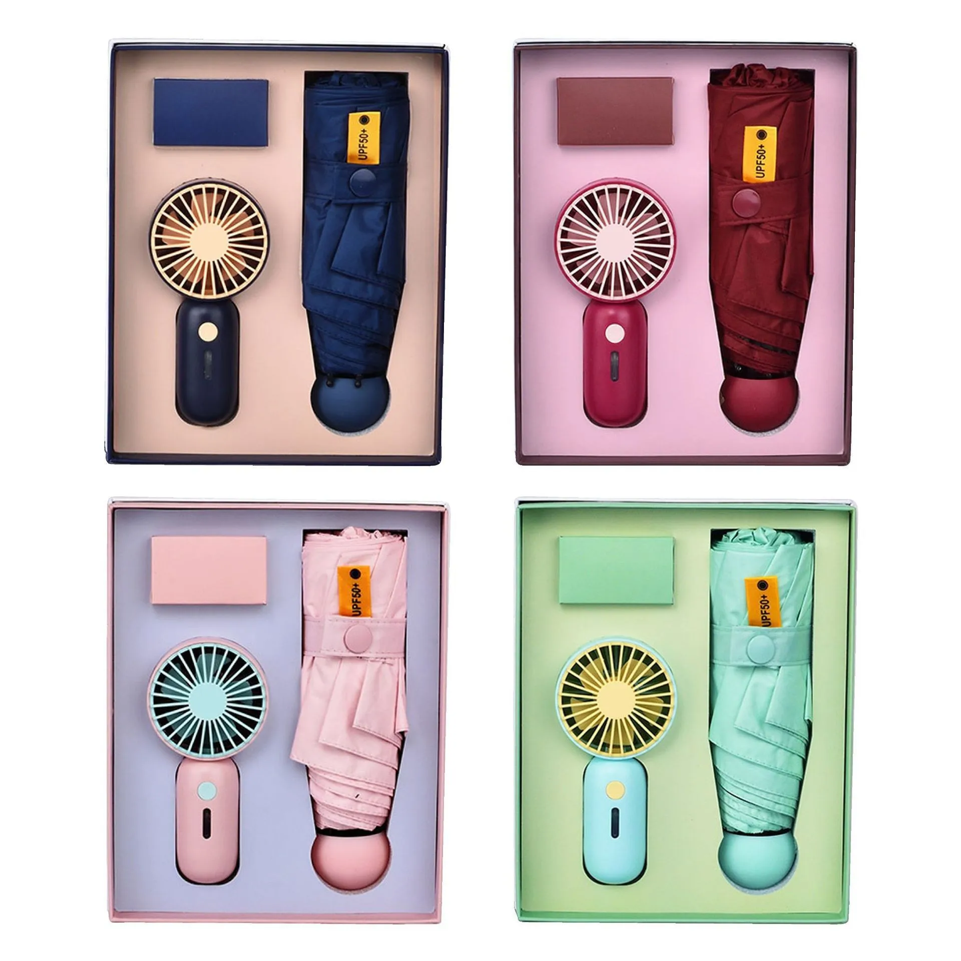 Special hot summer wedding souvenirs promo mini fan umbrella house hold watch gift set