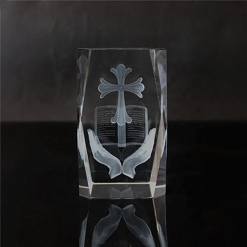 Wholesale K9 Crystal Glass Block Crafts 3D Laser Crystal Cross Cube For Religious Souvenir Gifts