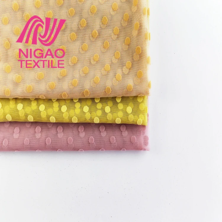 
Fujian factory Polyester tulle mesh flocked mesh fabric for Customized 