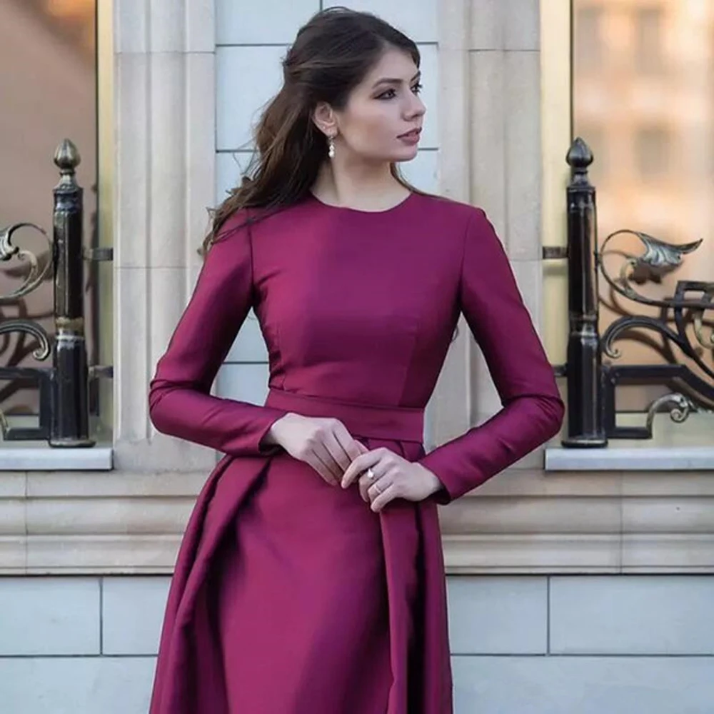 
ELPR0000657 2020 new purple bridesmaid dress long sleeve satin Muslim bridesmaid dress 