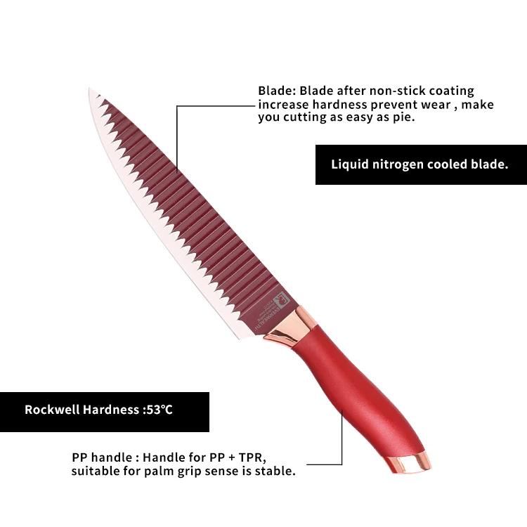 Topest Attractive Hot Selling 8 Pcs Kitchen Knife Set Red Color With Gift Box