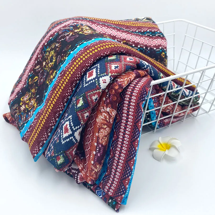 Line vintage pattern somali plain crepe digital printing 100 rayon fabric