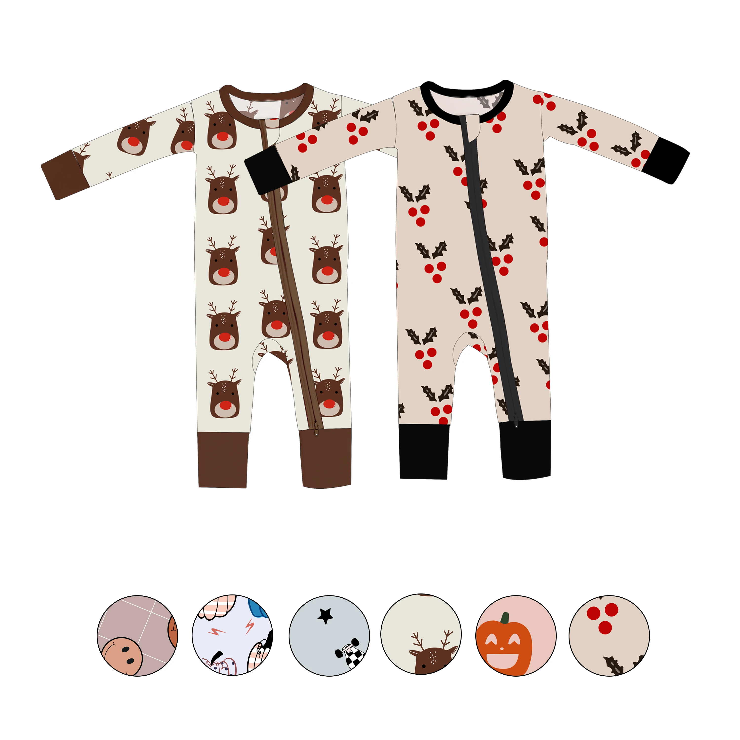 New Design Kids Bodysuit Bamboo Autumn Newborn Rompers Knitted Zipper Cute Print Long Sleeve Baby Jumpsuit