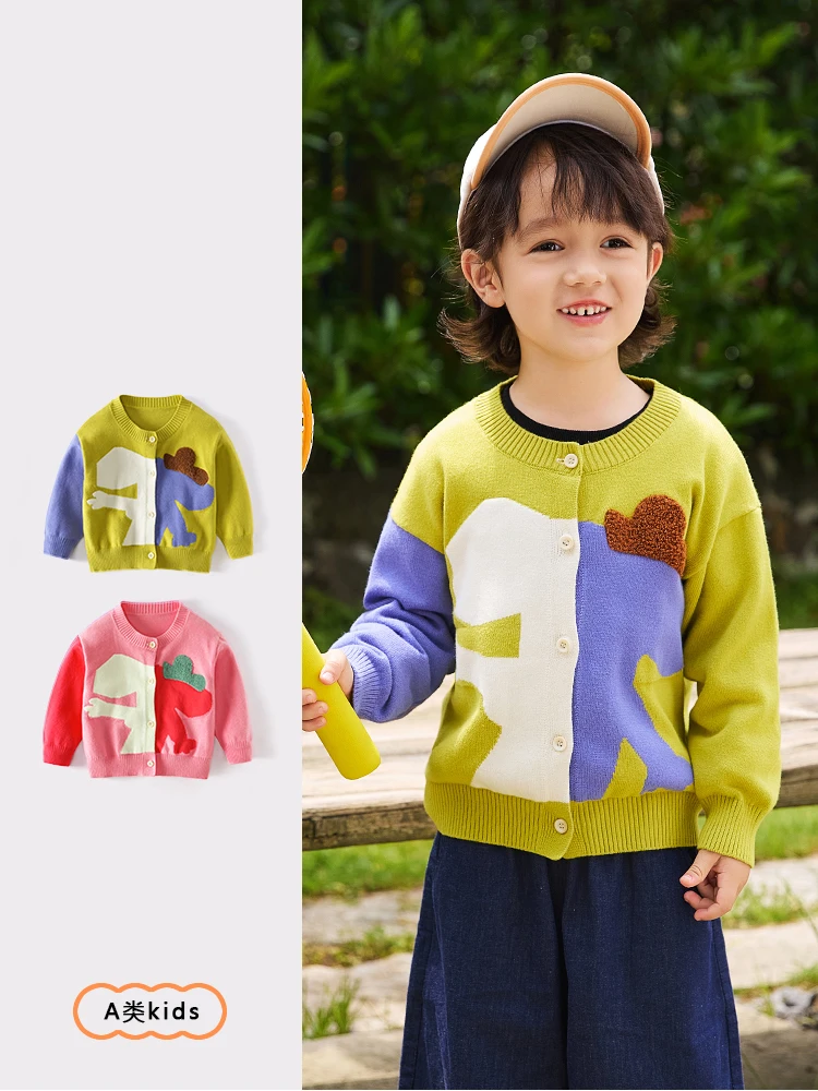 Wholesale Infant Toddlers Knitted Top Baby Girl Boy cardigan  Cotton Soft Sweater Children contrast Color Knitwear Winter Fall