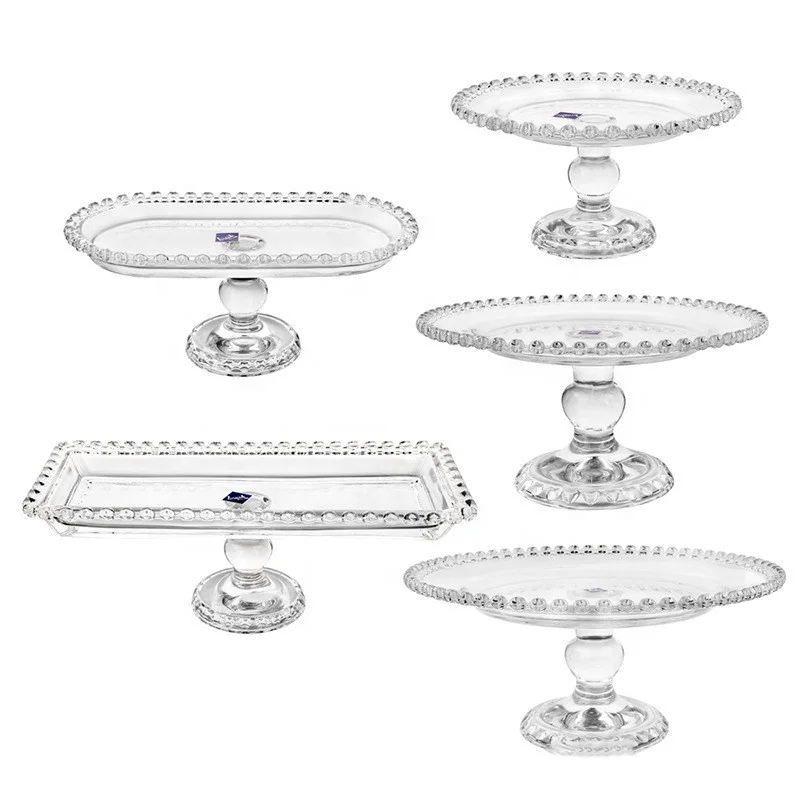 round rectangle tier dessert fruit display table tray crystal glass cake stand