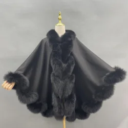 Factory Wholesale Cashmere poncho shawl with fur elegant style cashmere shawl with fur