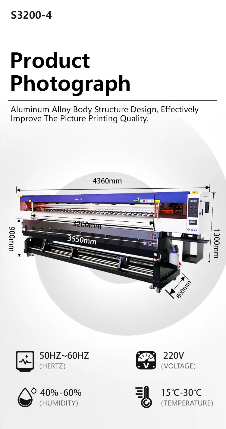 Audley S3200 Digital Inkjet Printer 3.2m Large Format Eco-Solvent Vinyl Indoor Outdoor Use 3200mm Print Head CE Certified New
