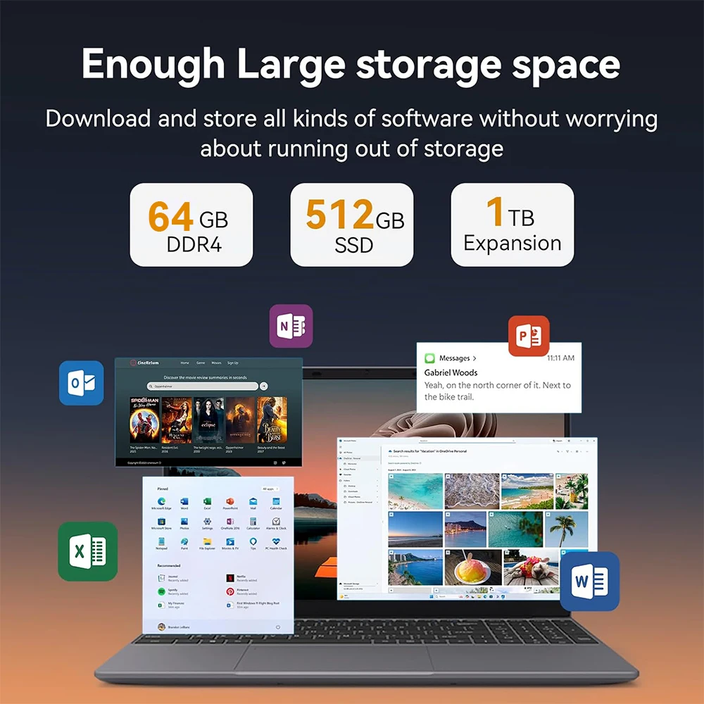 Laptop Computer 16GB DDR4 RAM Laptop 256GB SSD Quad-Core 15.6 Inch 1080P IPS Display Win11 Laptops WiFi 5 Fingerprint USB Type-C