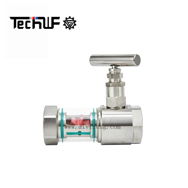 SS304 Glass Tube Sight Glass Flow Indicator with Globe Valve