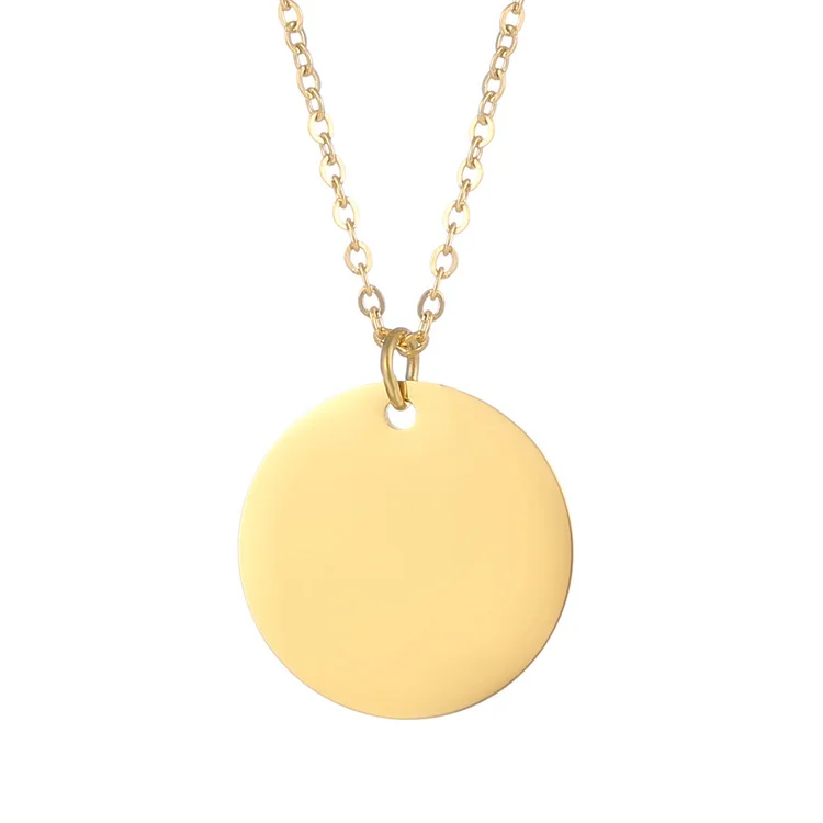 Minimalist jewelry gold plated necklace charm custom DIY blank round pendant necklaces for women