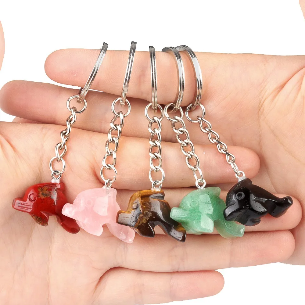 Ручной резной дельфин брелок из натурального драгоценного камня нержавеющей стали для ключей сумка аксессуары морские животные любовь милые подарки