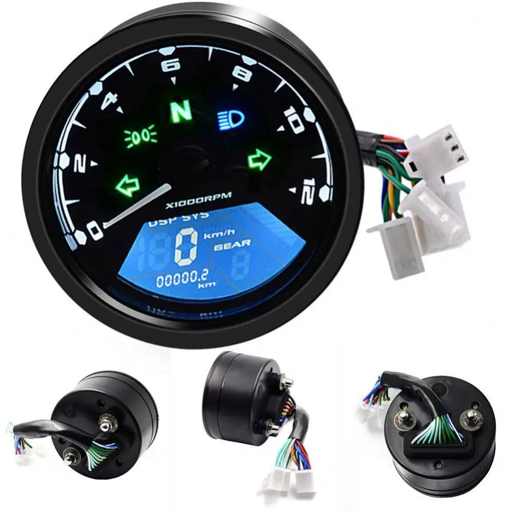 Universal 2.4 cylinder LCD Digital Universal Motorcycle Odometer Speedometer Tachometer 15000RPM Gauge