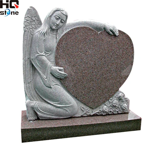 HQ STONE angel hugging heart headstone angel heart monument two heart angel tombstone