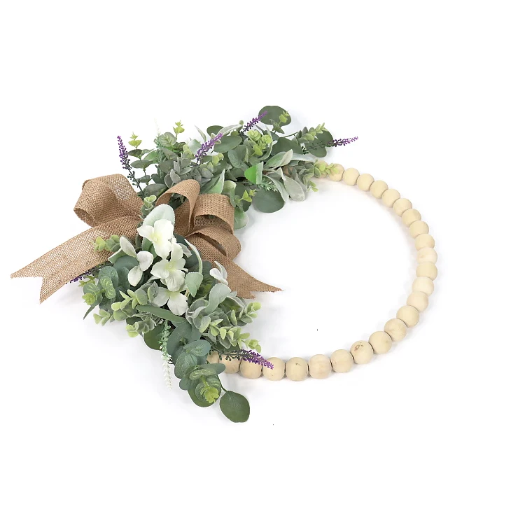 Wreath Supplies Wholesale Artificial Plants Ornament Pink Flowers Wood Bead Christmas Wreath Wedding Flowers Garland Decoration