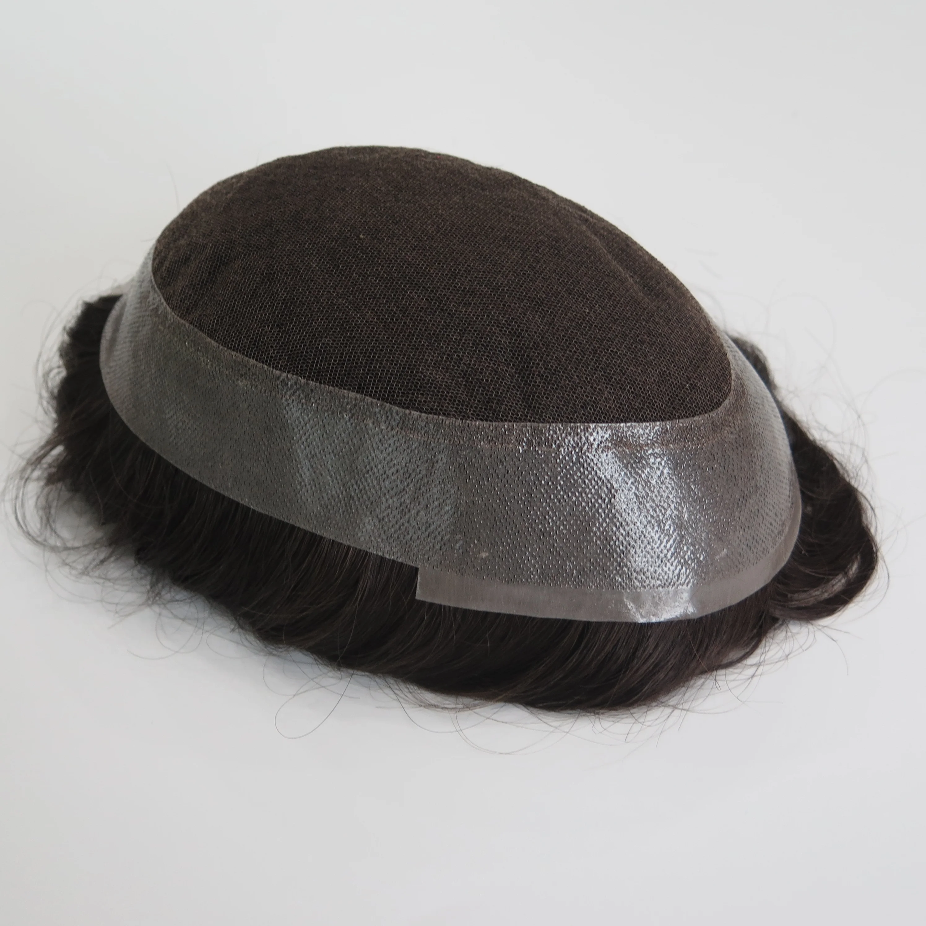 Australia toupee human hair french Lace with  poly skin perimeter well bleached knots human hair pieces hair toupee