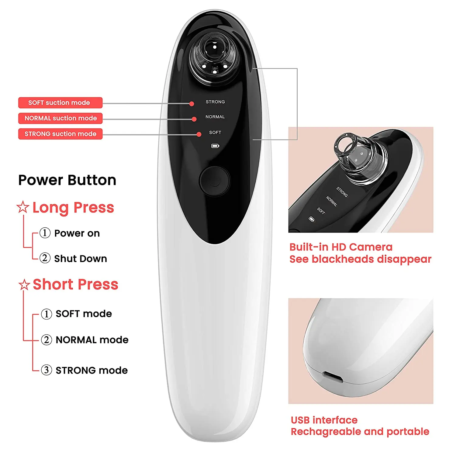 Visual HD Noir Acne Tools Comedone Facial Removedor Blackhead Remover Vacuum Pore Cleaner with Camera