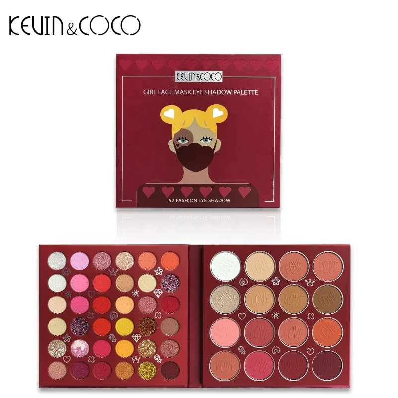 Customize Kevin&coco 52 color eyeshadow palette Cosmetics Wholesale Private Label Eyeshadow high pigment eyeshadow