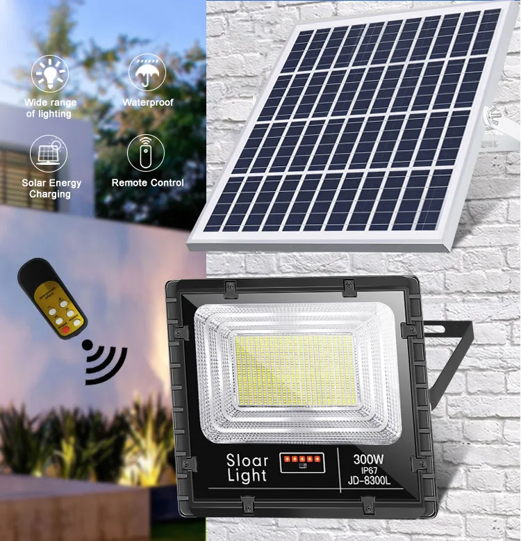 JD Chinese Supplier 100W Outdoor Aluminum Lamp Solar Flood Light With Power Display