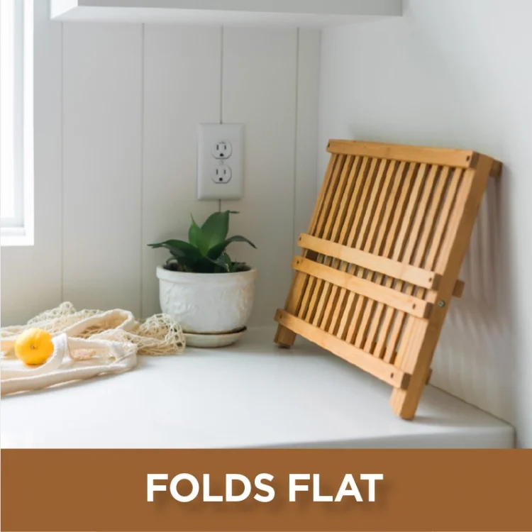 2-Tier Collapsible Dish Drainer Foldable Bamboo Plate Rack Space-Saving Organizer for Kitchen Countertop