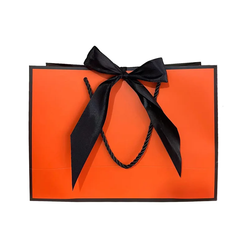 Latest new arrival silk screen printing logo ivory board gift clothing shopping custom paper bag with ribbon