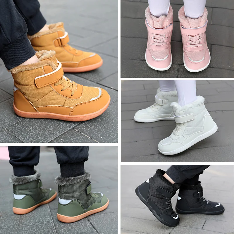 Kids Wide Toe Box Barefoot Shoes Fur Lined Minimalist Zero Drop Sole Walking shoes Winter