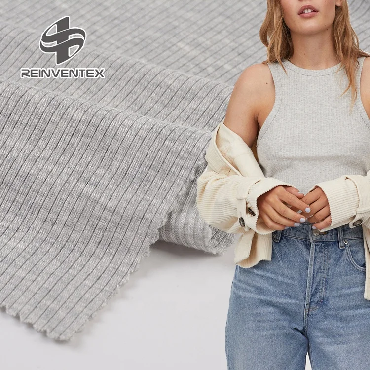 4114 LTGREY underwear vest 92 rayon 8 spandex light heater grey 4x2 rib knit stretch fabric for sweater