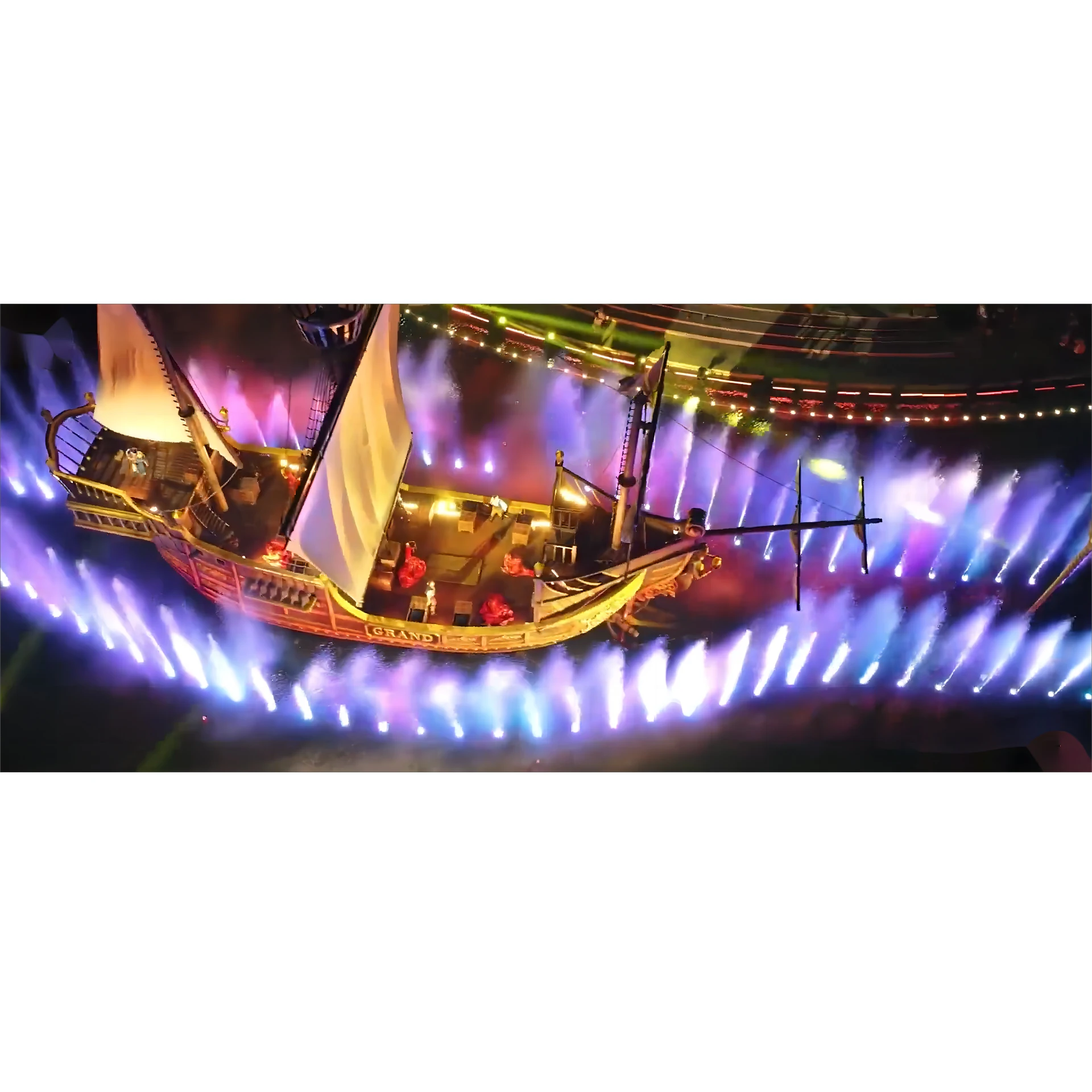 Vietnam boat fountain with water movie screen