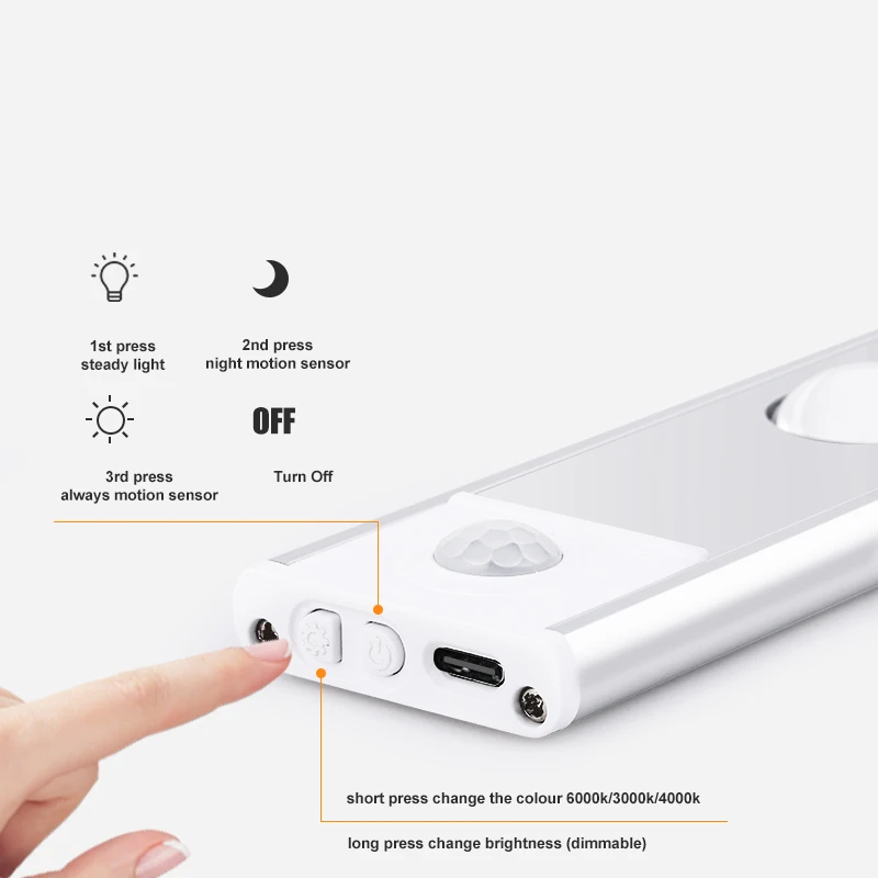 40cm 60cm 80cm Led Motion Sensor Cabinet Light Led Wardrobe Closet Light Rechargeable Kitchen Cabinet Light