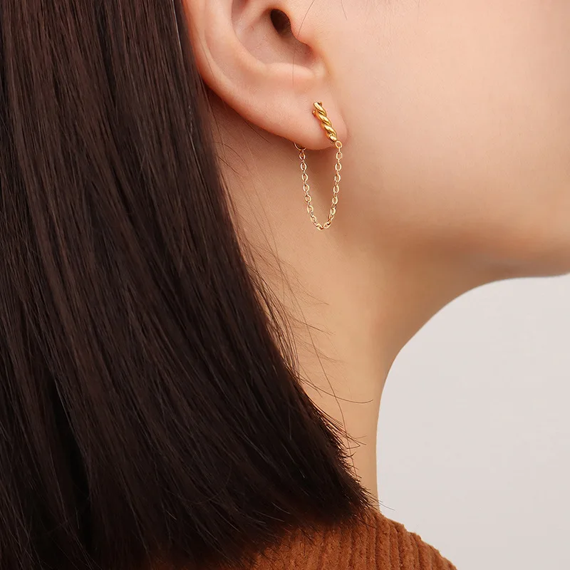 Affordable Pendientes Luxury Fashion Irregular Earrings  Stainless Steel Jewelry 18K Gold Plated Gold Tassel Chain Earrings