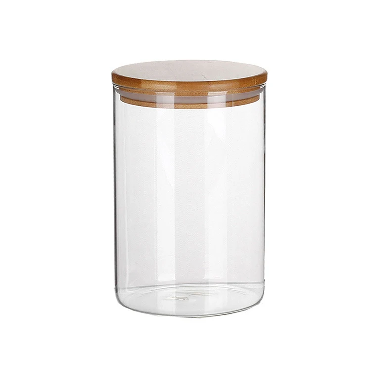 Hot Sell Clear Airtight Glass Storage Jar With Bamboo Bamboo Lid And Clamp Airtight Food Jar For Pantry Glass Bottle Packaging