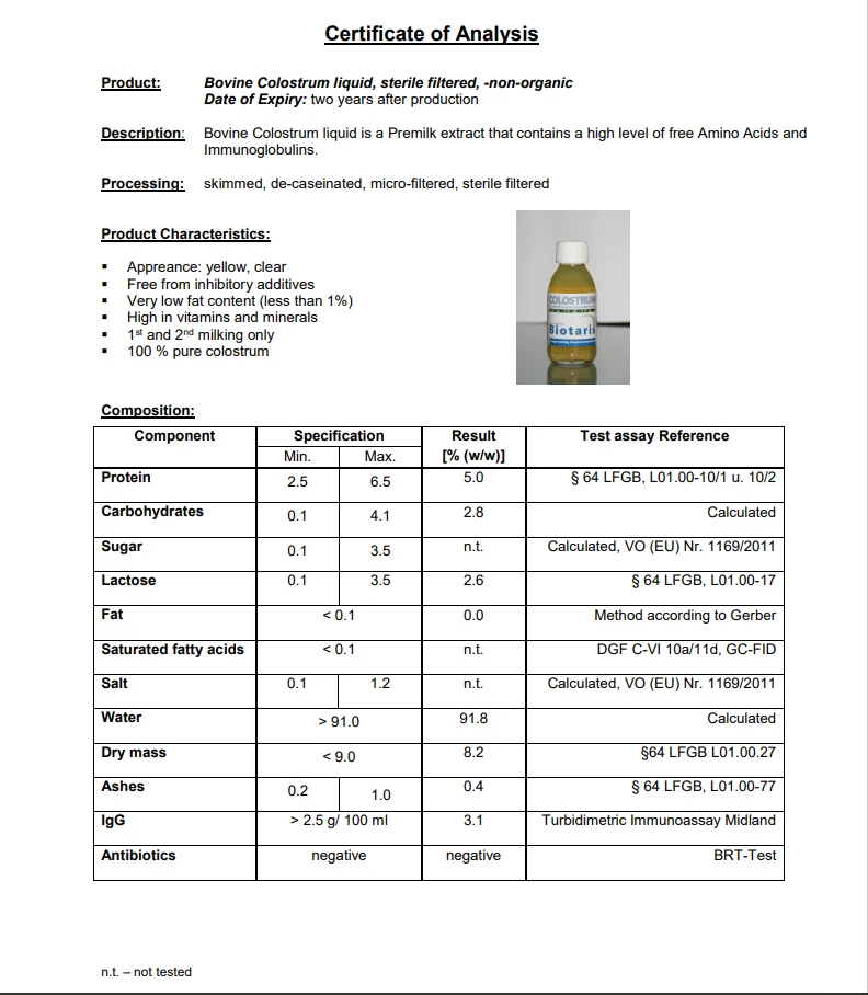 Bovine Colostrum liquid 20% IgG made in Germany  Bottle 125 ml