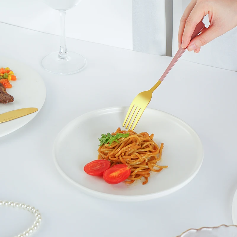 Gold Cutlery suit Household With display shelf Square handle fork spoon knife set stainless steel kitchen Cutlery set Reusable