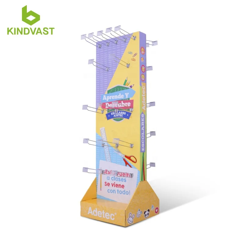 Double-Sided cardboard floor display with hook for School Supplies art knife display stand