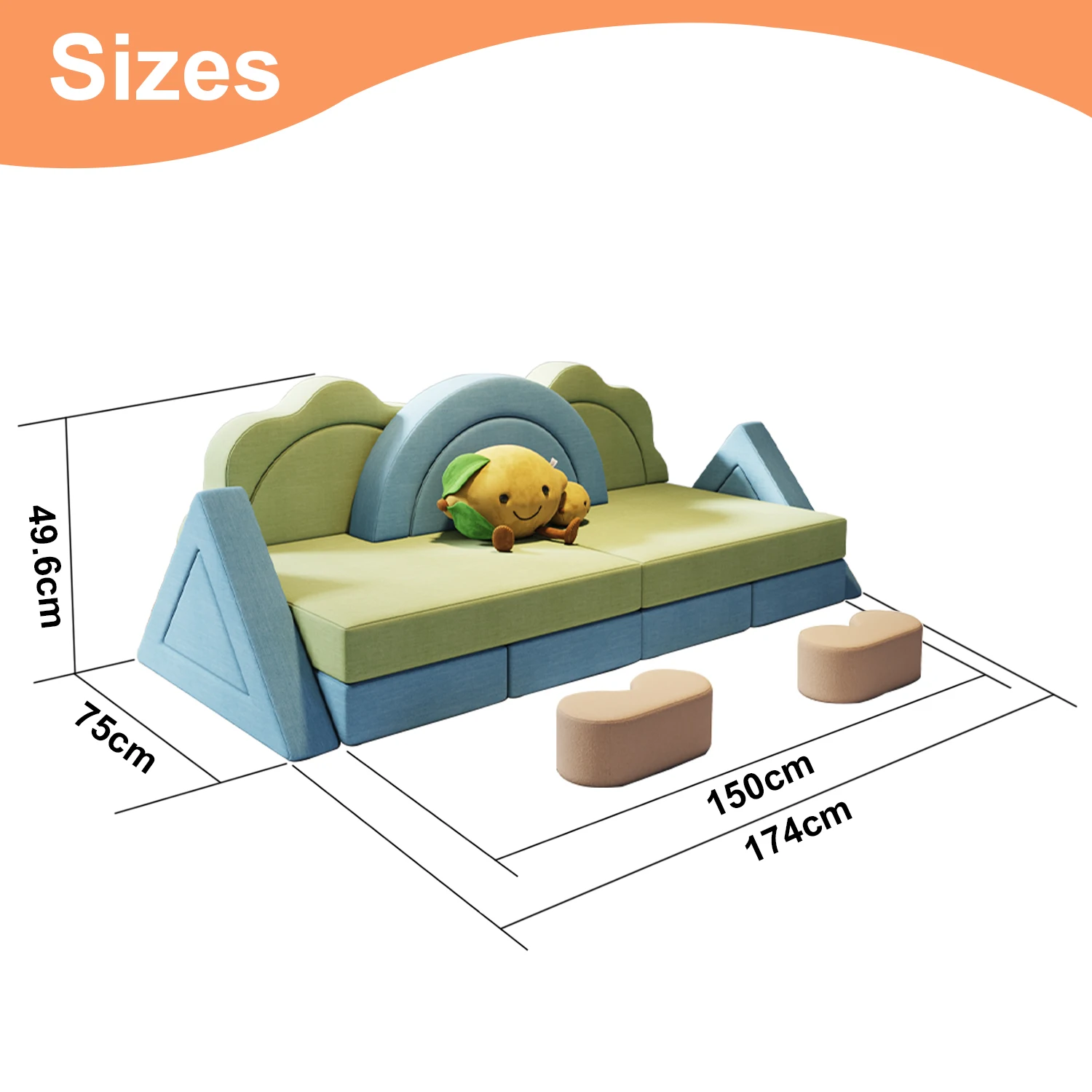 OEM Order kids playgrounds customization Sectional Sofa 18 PC Playroom Imaginative Furniture Play Couch kids Sofa For livingroom
