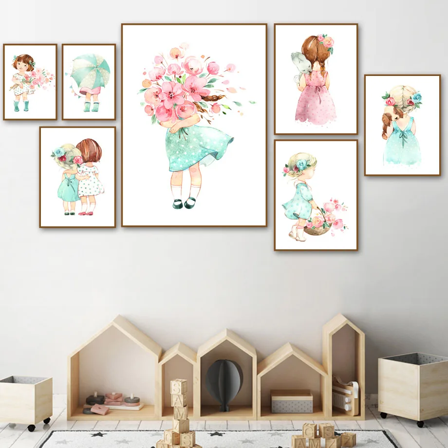 Kids Room Decor Cute Baby Girl Rose Flower Nordic Posters And Prints wall art nursery prints