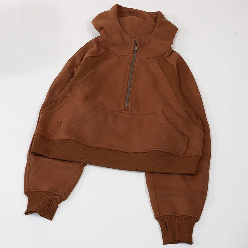 Lu logo Scuba Half Zip Hoodie Jacket With Logo Women Winter Warm Fleece Sports Coat Fitness Sweatshirts Gym Loose Long Sleeve Yo