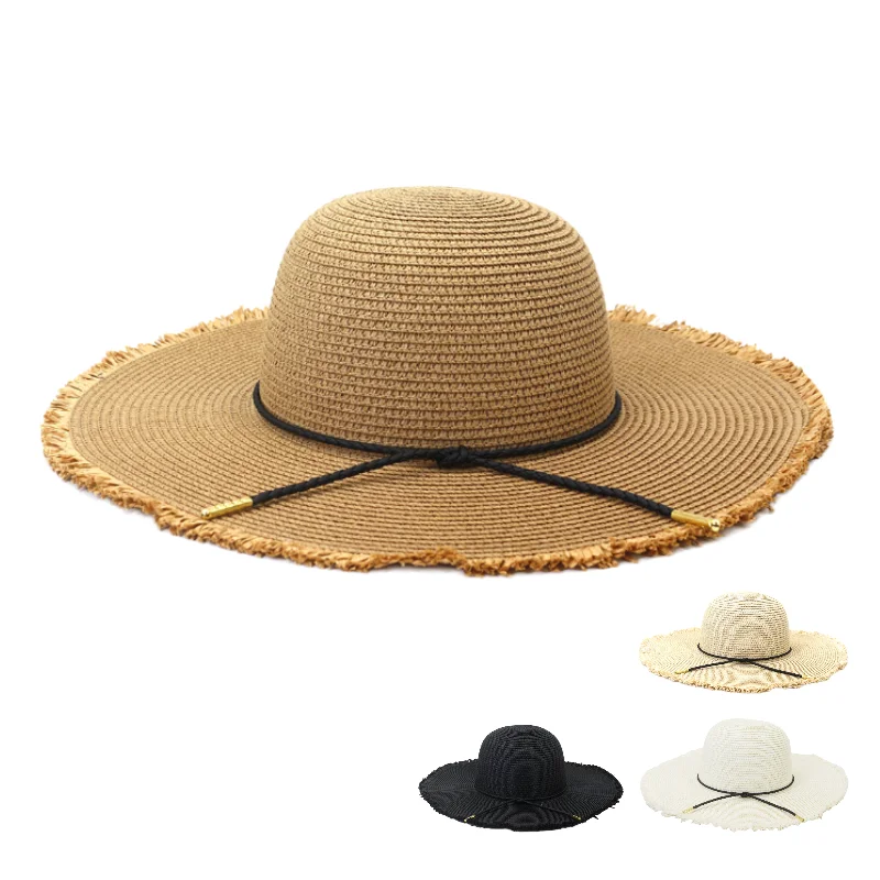 BESTELLA Brand Wholesale custom logo large brim paper with rope Foldable Roll Up wide brim flat sunshade summer beach straw hat
