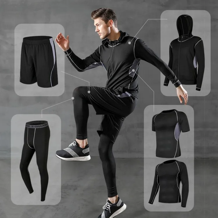 Men Tracksuits Training&Jogging Wear Compression Quick-dry Sportswear Men 5pcs Fitness Custom Gym Clothing 5pcs Set
