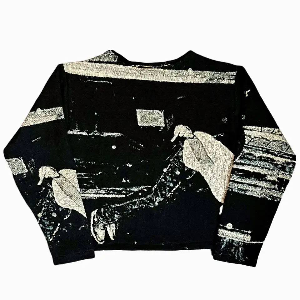 Custom Wholesale For Men Manufacturer Streetwear Plus Size Street Ware Rap Japanese Long Sleeve Woven Anime Tapestry Sweater