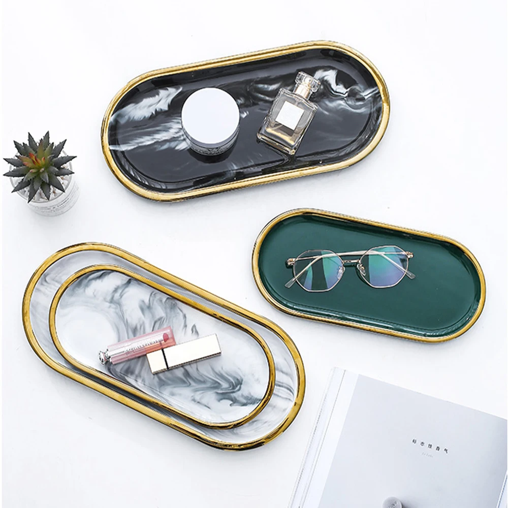 Simple marble storage tray bathroom washbasin toiletries placement rack